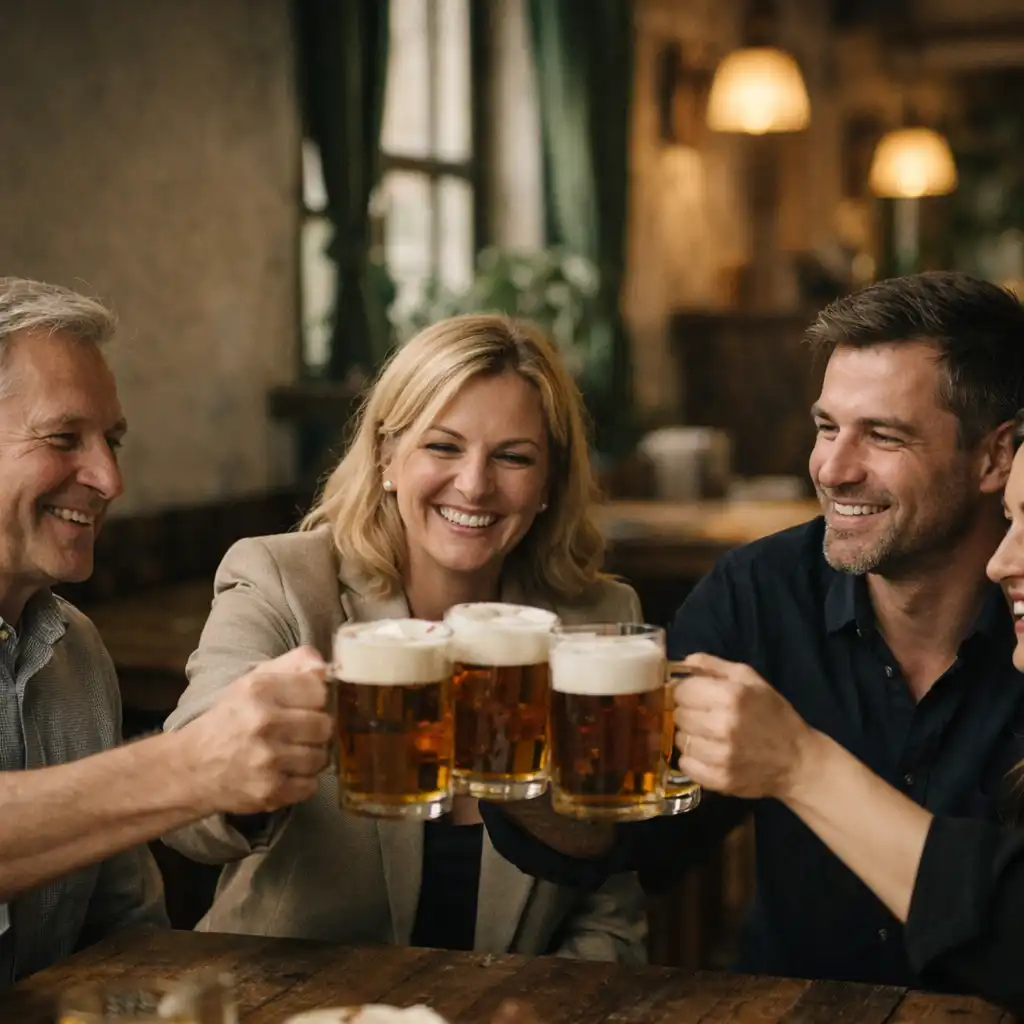 Hosté na soukromé oslavě v restauraci Pokrmyz Regionu si připíjejí českým pivem